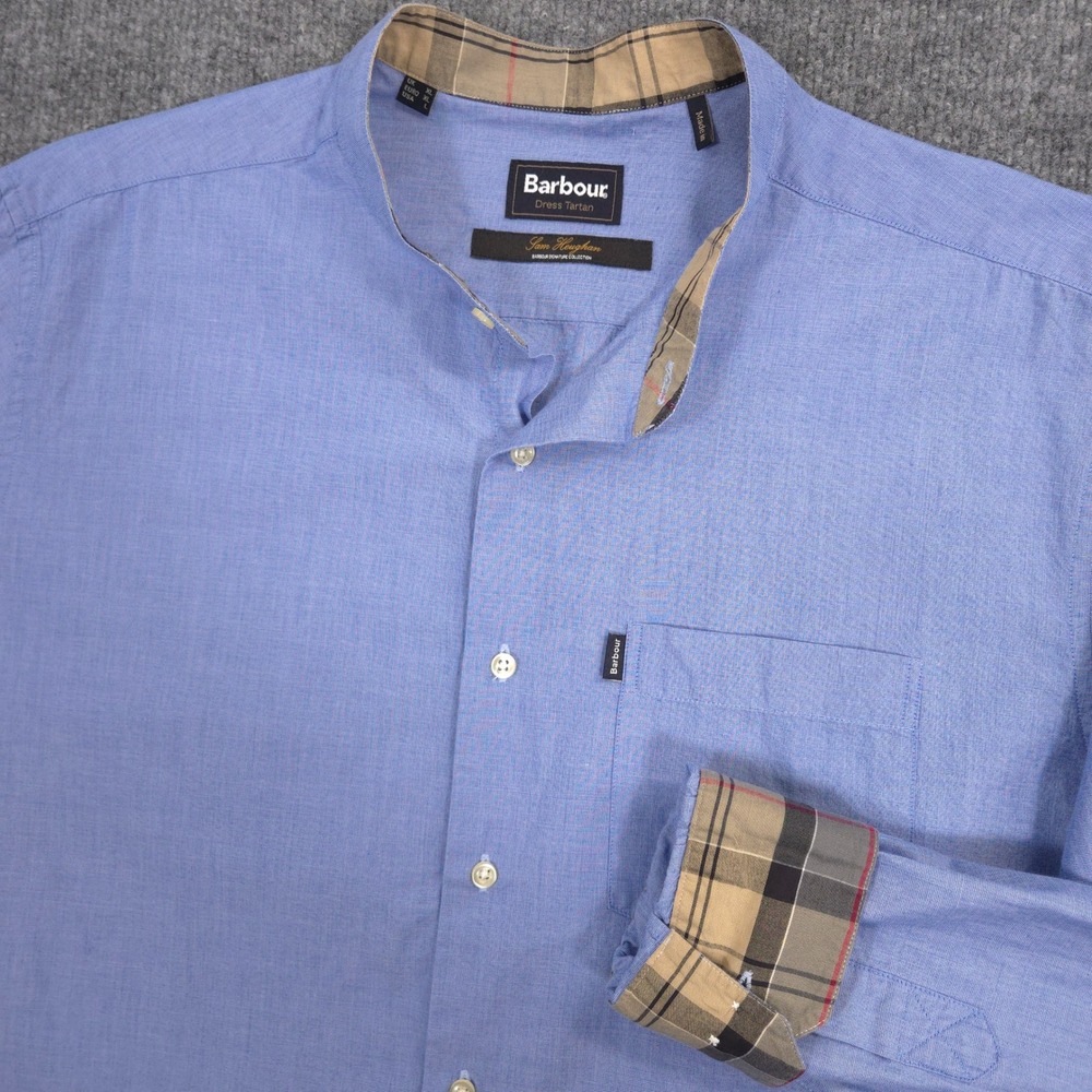 Barbour Sam Heughan Collection Fairfield Shirt Mens L Blue Nova Check Flip Cuff